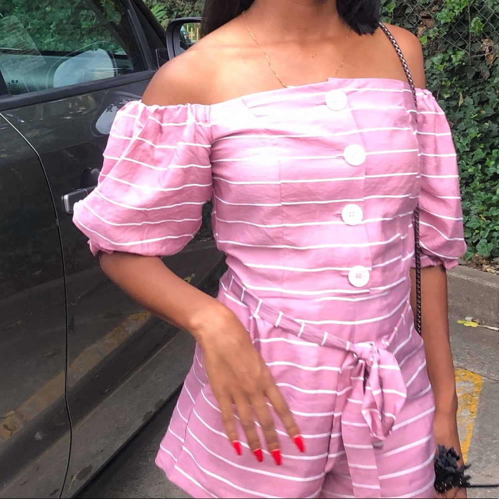Pink and white striped super romper